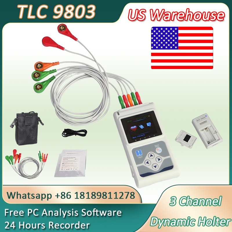 USA Warehouse ship TLC9803 3 Channel Dynamic ECG Holter 24 Hours w PC Software