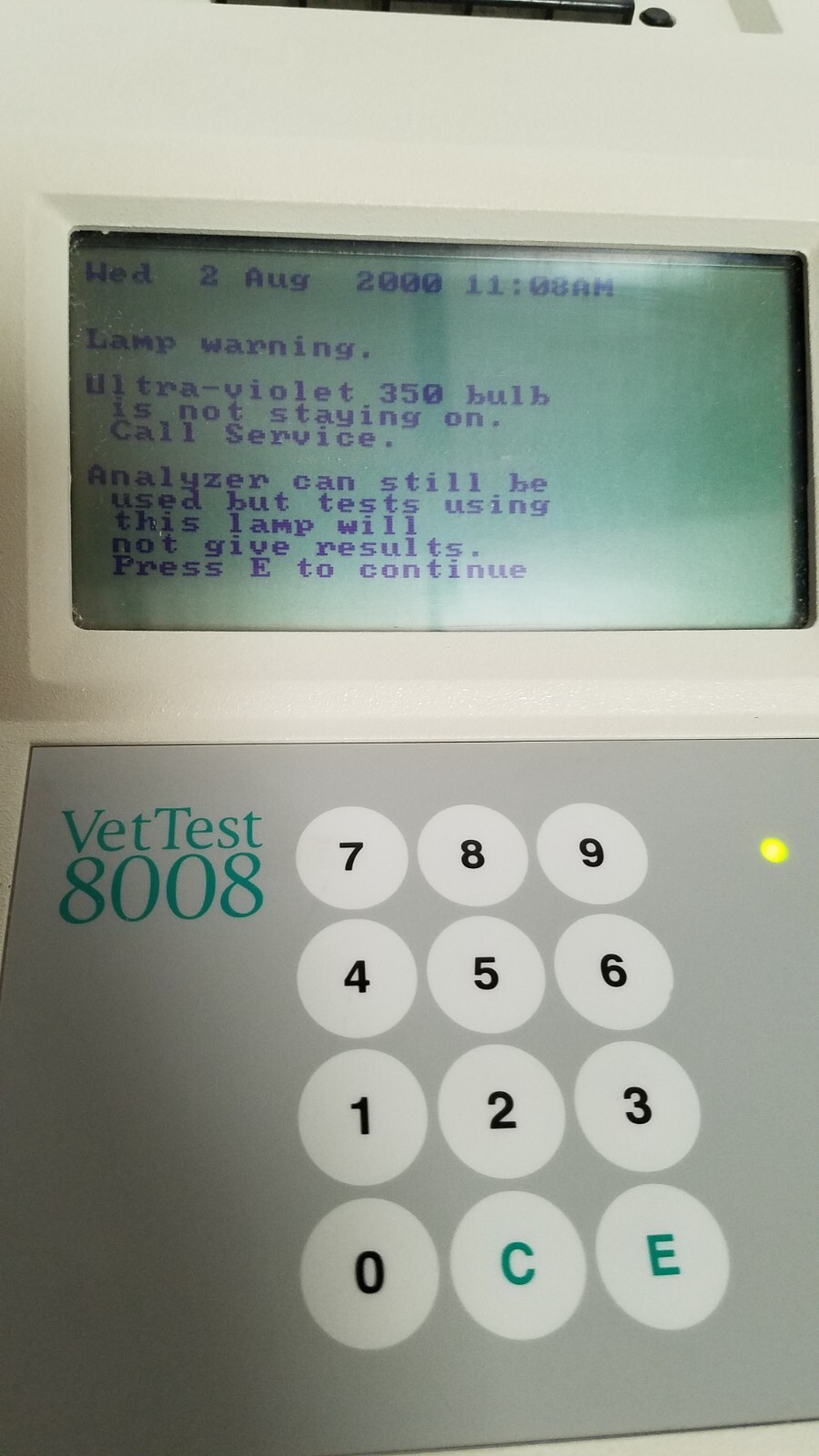 IDEXX VetTest Veterinary Chemistry Analyzer 8008 ~ UV Bulb Error