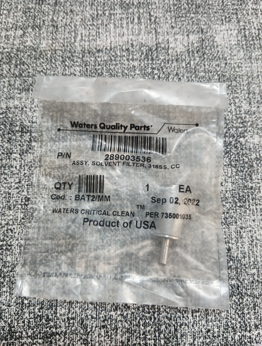 WATERS PN 289003536 Assy, Solvent Filter. 1 each – NEW IN BAG