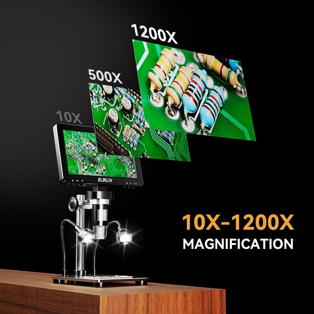 Elikliv 1200X Digital Microscope with Screen 7″ LCD 12MP for Electronics Repair