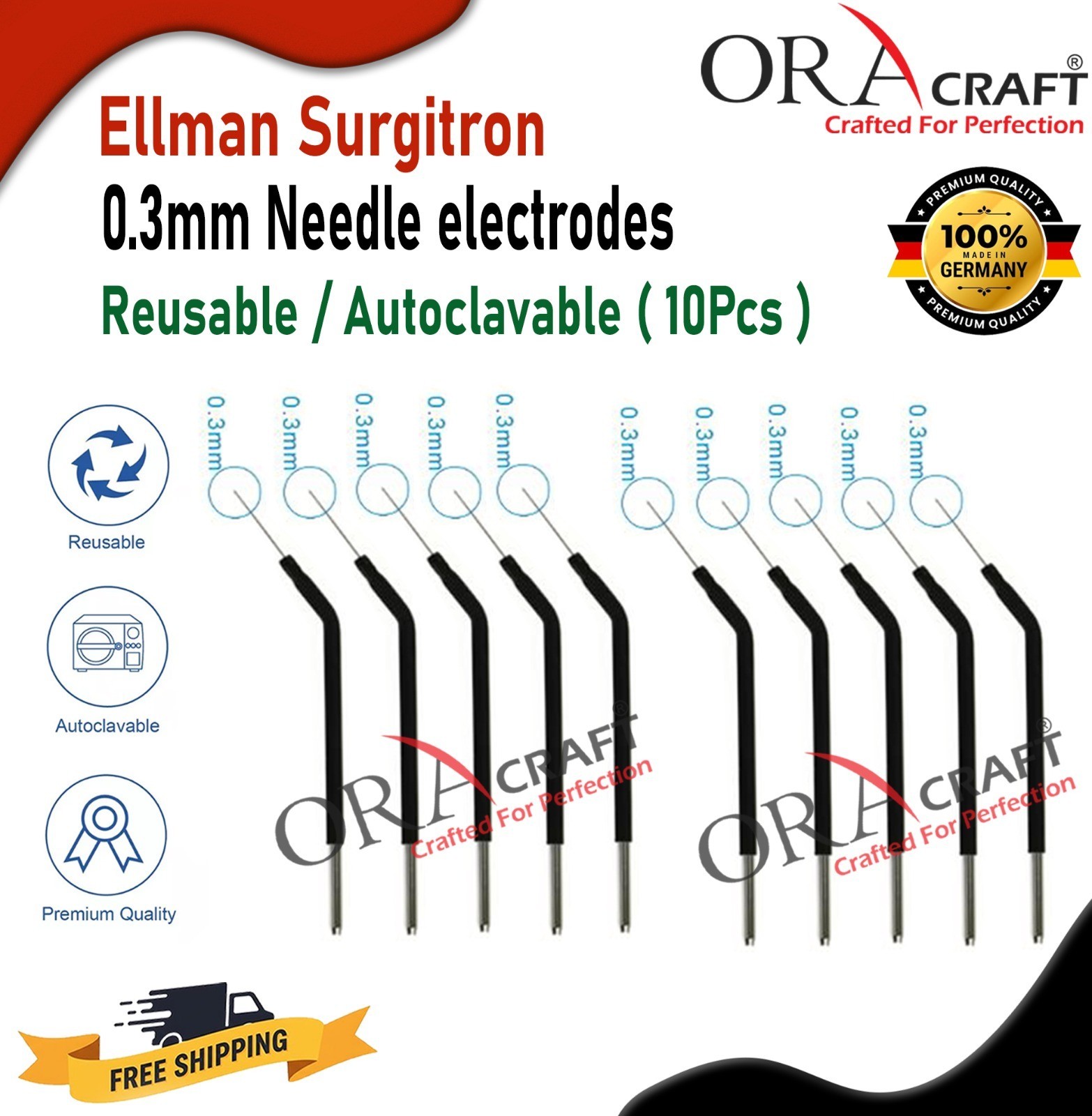 Ellman Surgitron 0.3mm Needle electrodes Reusable / Autoclavable (10Pcs)