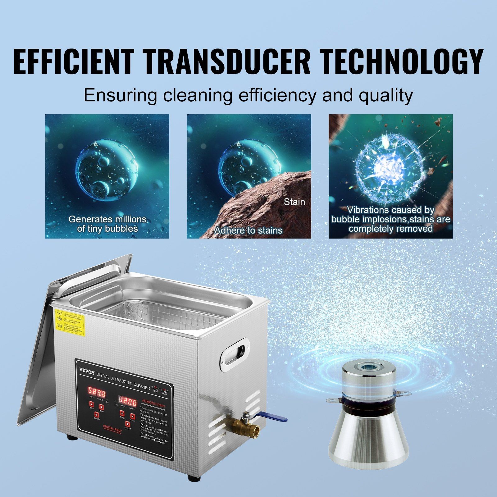 10L Durable Ultrasonic Cleaner 40kHz Digital Heat Timer SUS304