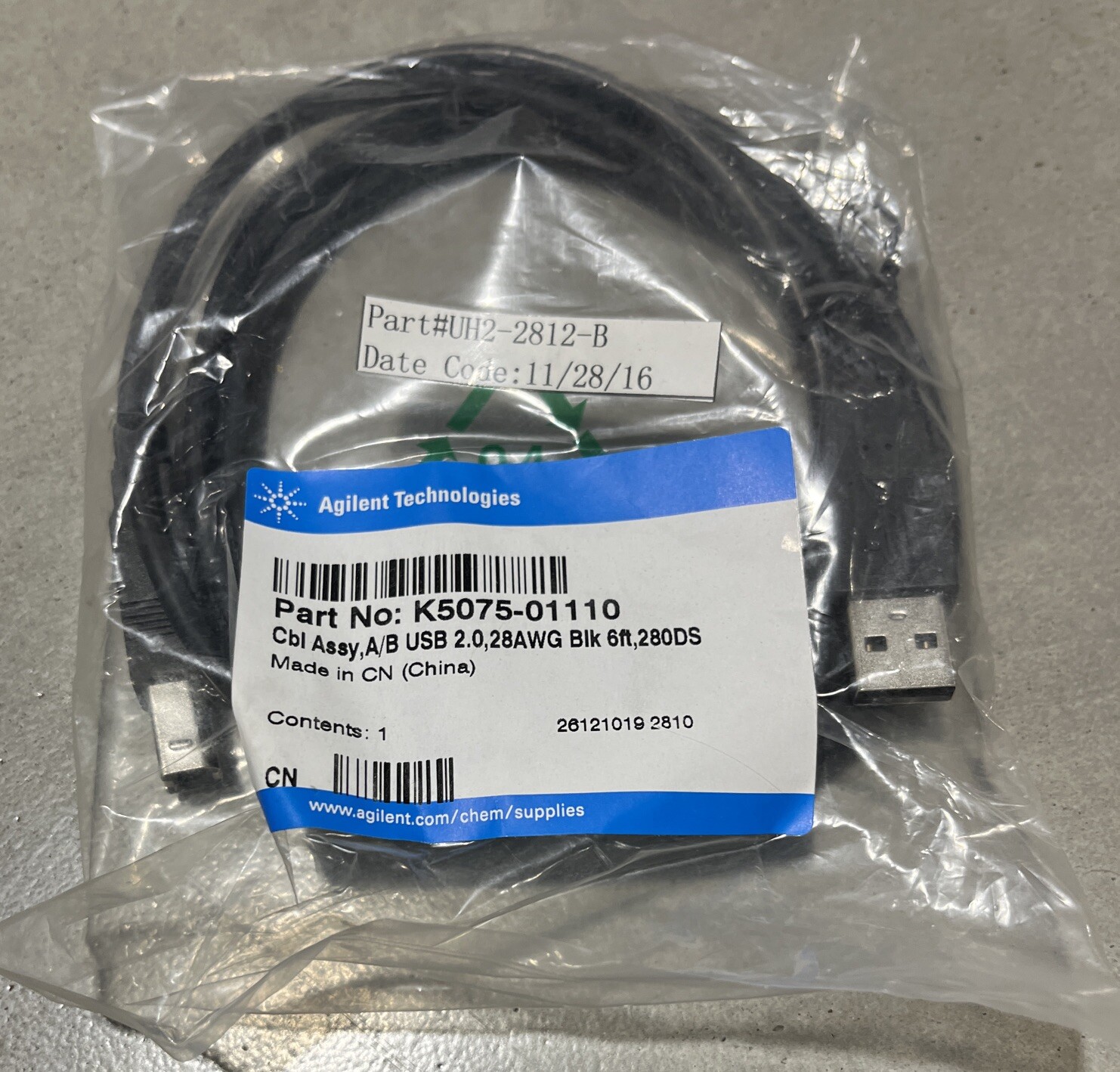 Agilent Technologies K5075-01110 Cbl Assy,A/B USB 2.0,28AWG Blk 6ft,280DS *NEW*