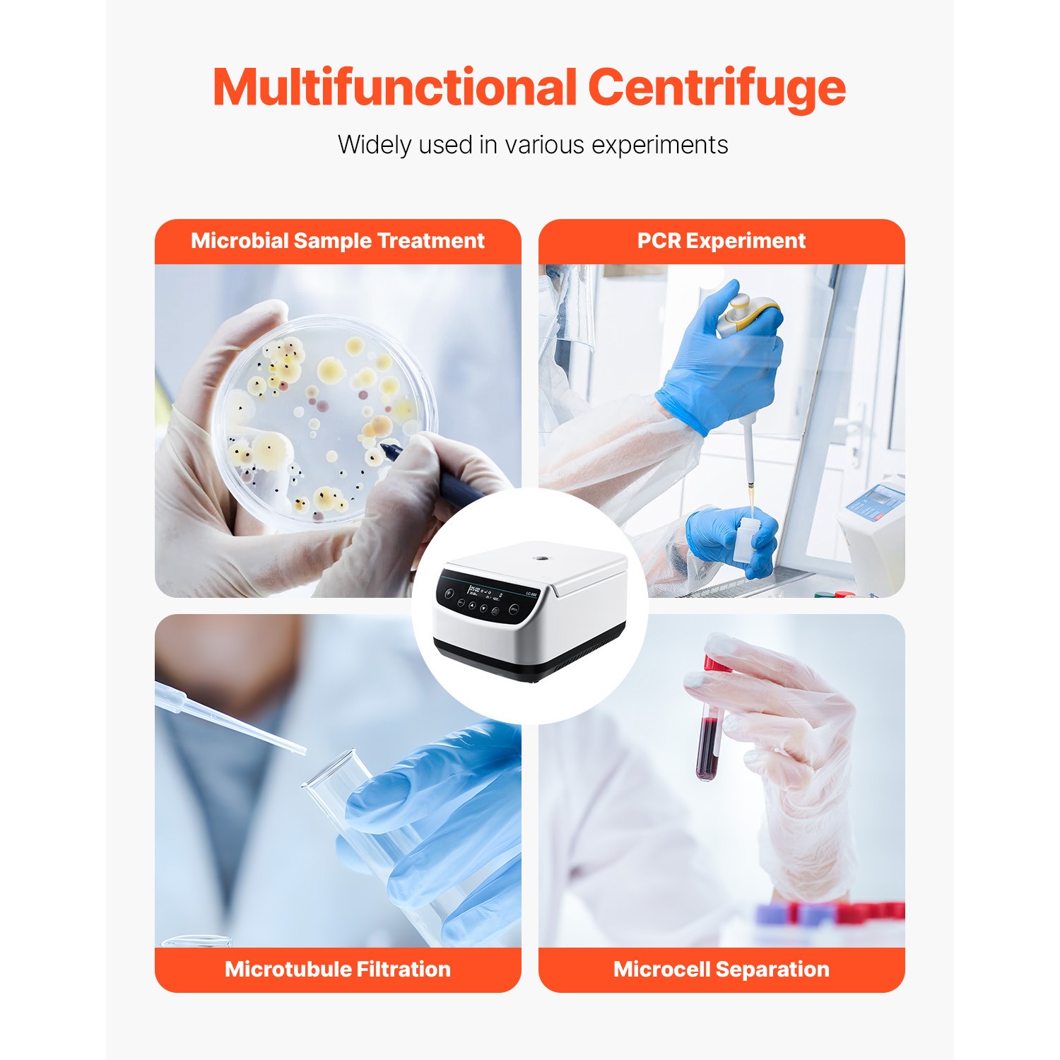 Centrifuge Machine 2/5/10/15/50ml Speed 500-4000rpm with 1 Rotor and Timer