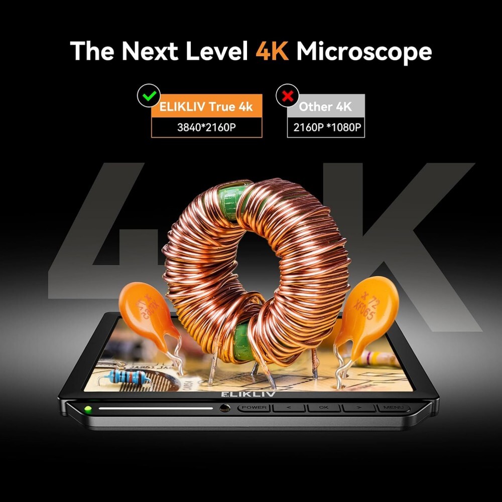 Elikliv 4K Soldering Digital Microscope 52MP 10.1″ HDMI with 360° Flex Arm Stand