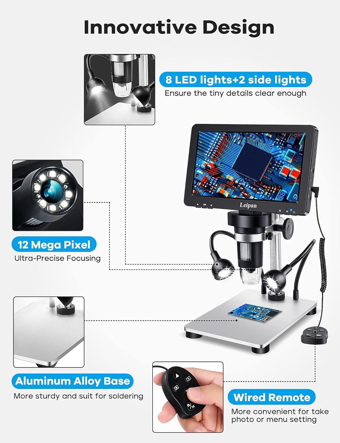 7″ LCD Digital Microscope 1200X, 12MP Coin Microscope with Screen for Adults,108