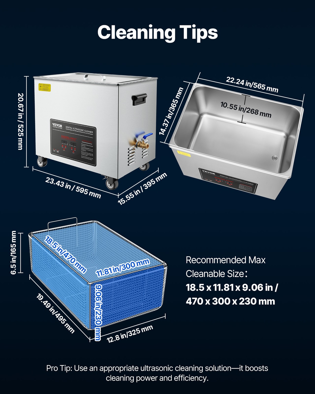 VEVOR 50L Ultrasonic Cleaner Machine with Cleaning Basket & Digital Display 840W