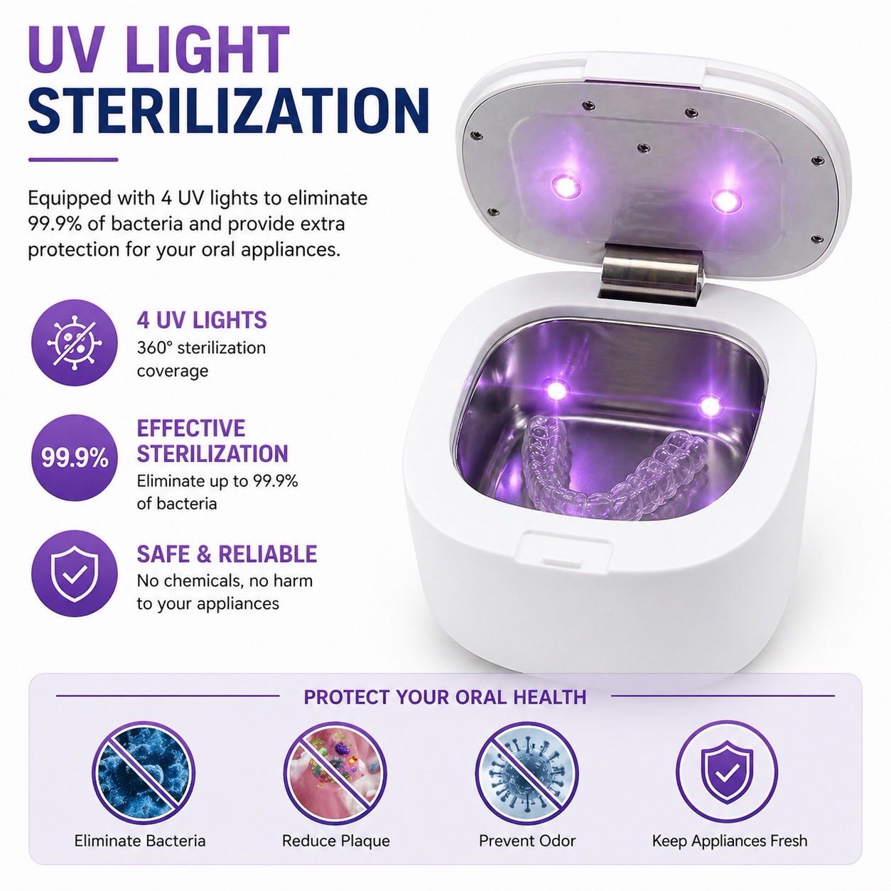 Ultrasonic Retainer Cleaner 45kHz Protable Retainer Cleaner UV LED
