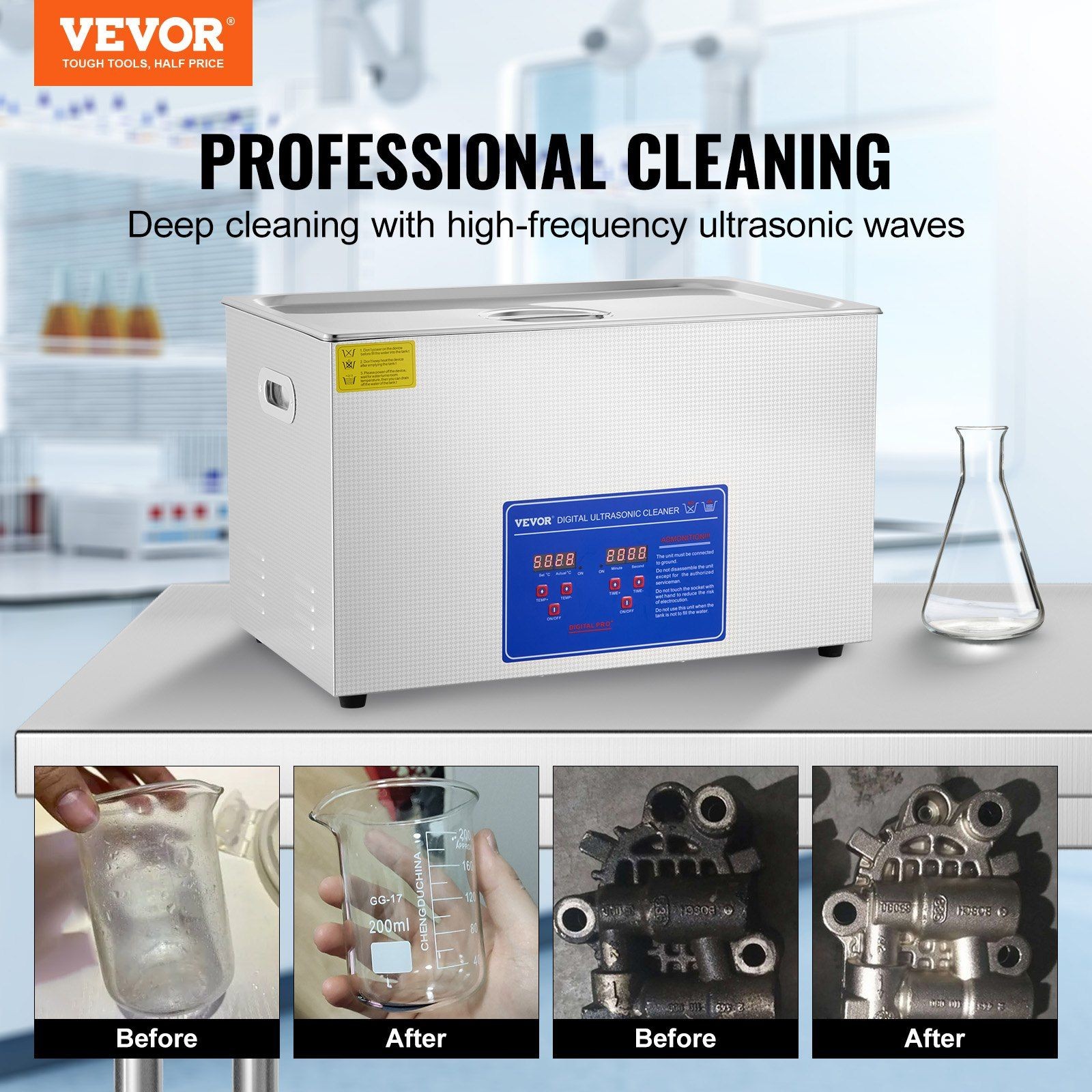 30L Digital Ultrasonic Cleaner System 40kHz Heated SUS304