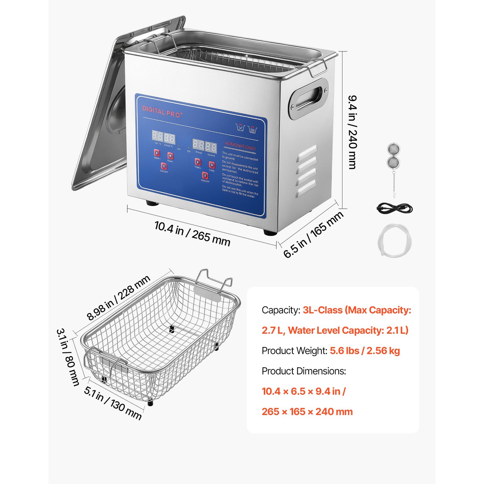Uimoso 3L Ultrasonic Cleaner 40kHz for Jewelry and Small Parts Cleaning