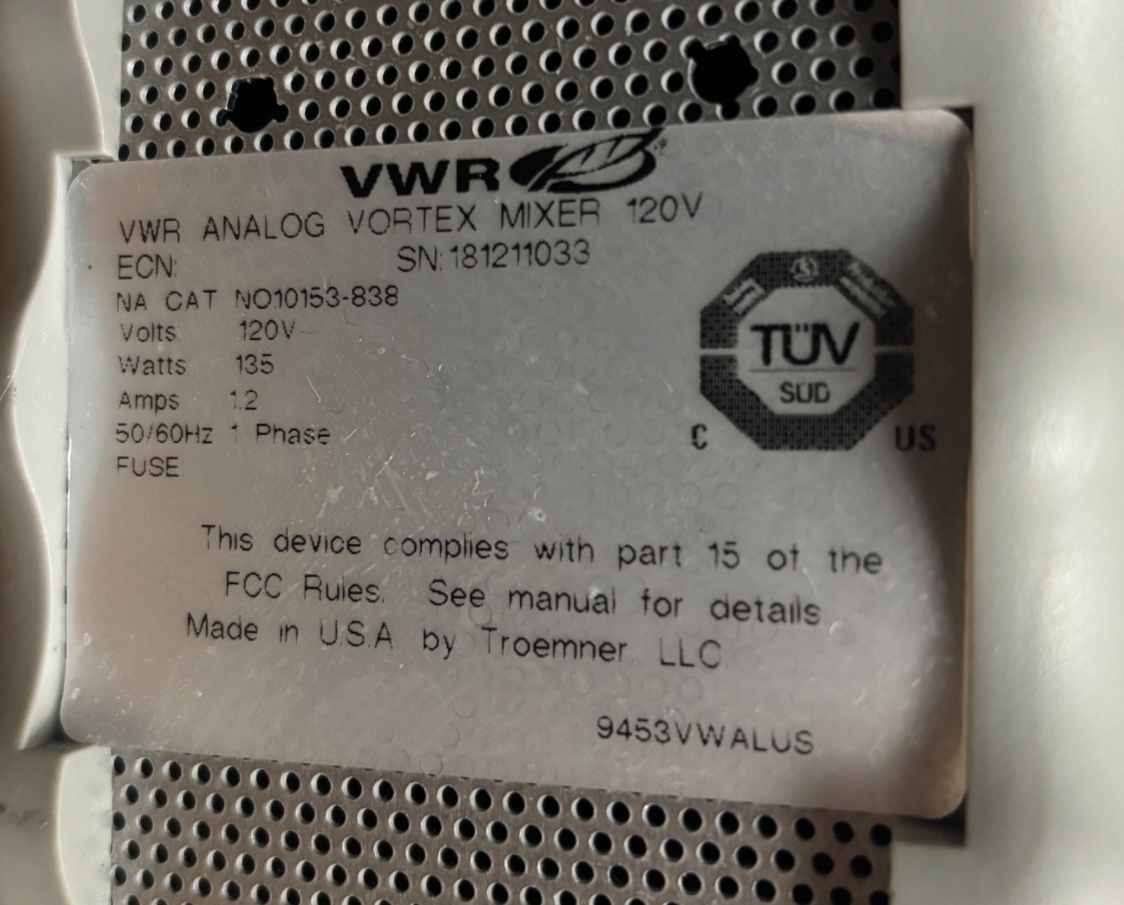 VWR Analog Vortex Variable Speed Mixer NO10153-838