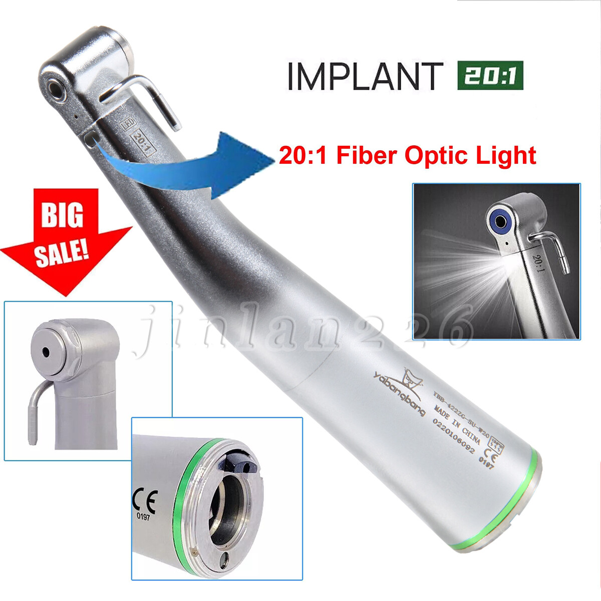 Dental 20:1 Implant Handpiece Fiber Optic Contra Angle Surgical NSK Style