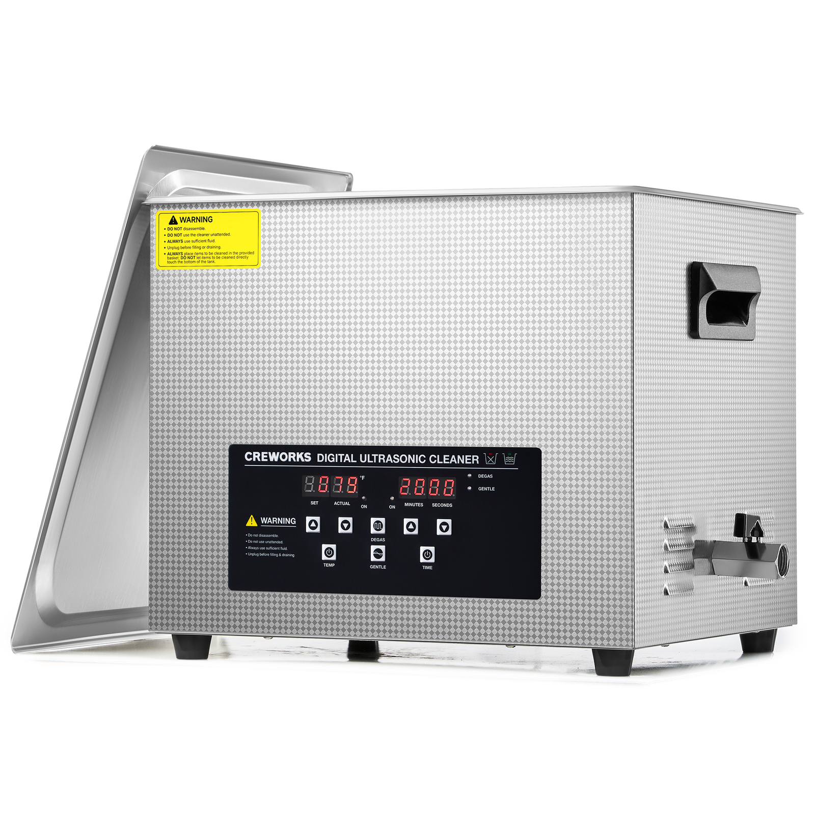 CREWORKS 15L Ultrasonic Cleaner with Degas Gentle Modes 450W Heater 30min Timer