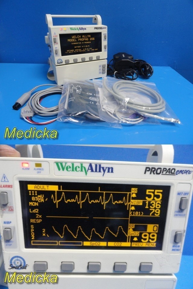 Welch Allyn Propaq Encore 206EL Monitor CO2 NBP EKG Temp IBP SpO2 Printer 38801