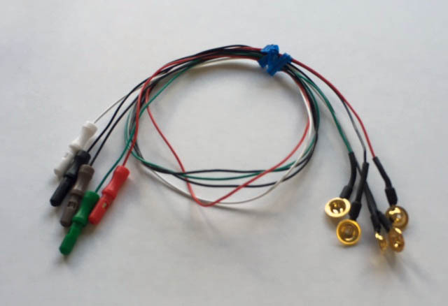 EEG Gold Cup Electrodes 18 Inch Wire with 1.5in DIN Plug Assorted Colors 5-pack