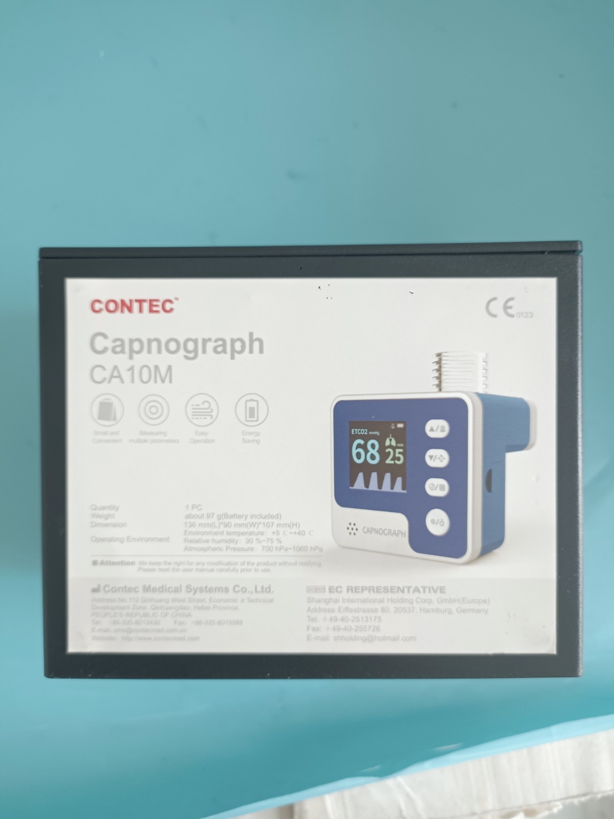 CA10M Mainstream End-tidal Capnograph ETCO2 Respiration Alarm Monitor Human use