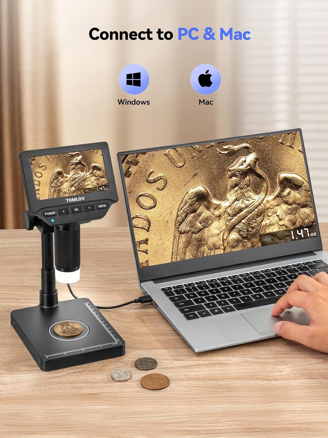 TOMLOV WIFI 1000x Digital Microscope Coin Magnifier solder workbench 4.3″ Screen
