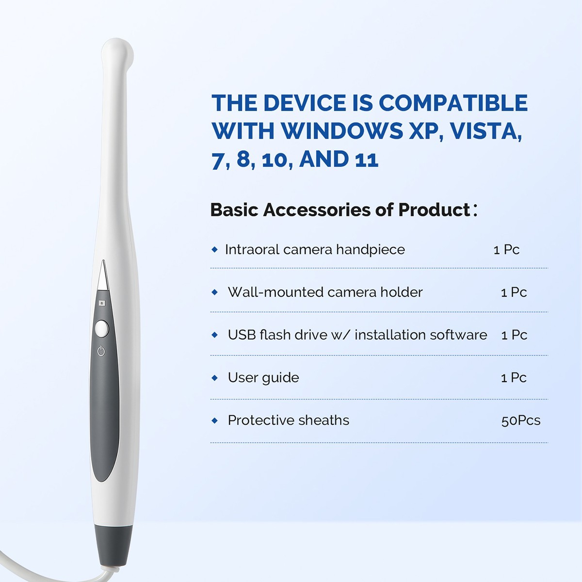 Dental Intraoral Camera USB 1280×720 Auto Focus 6 LED 2.5m Cable 50 Sheaths