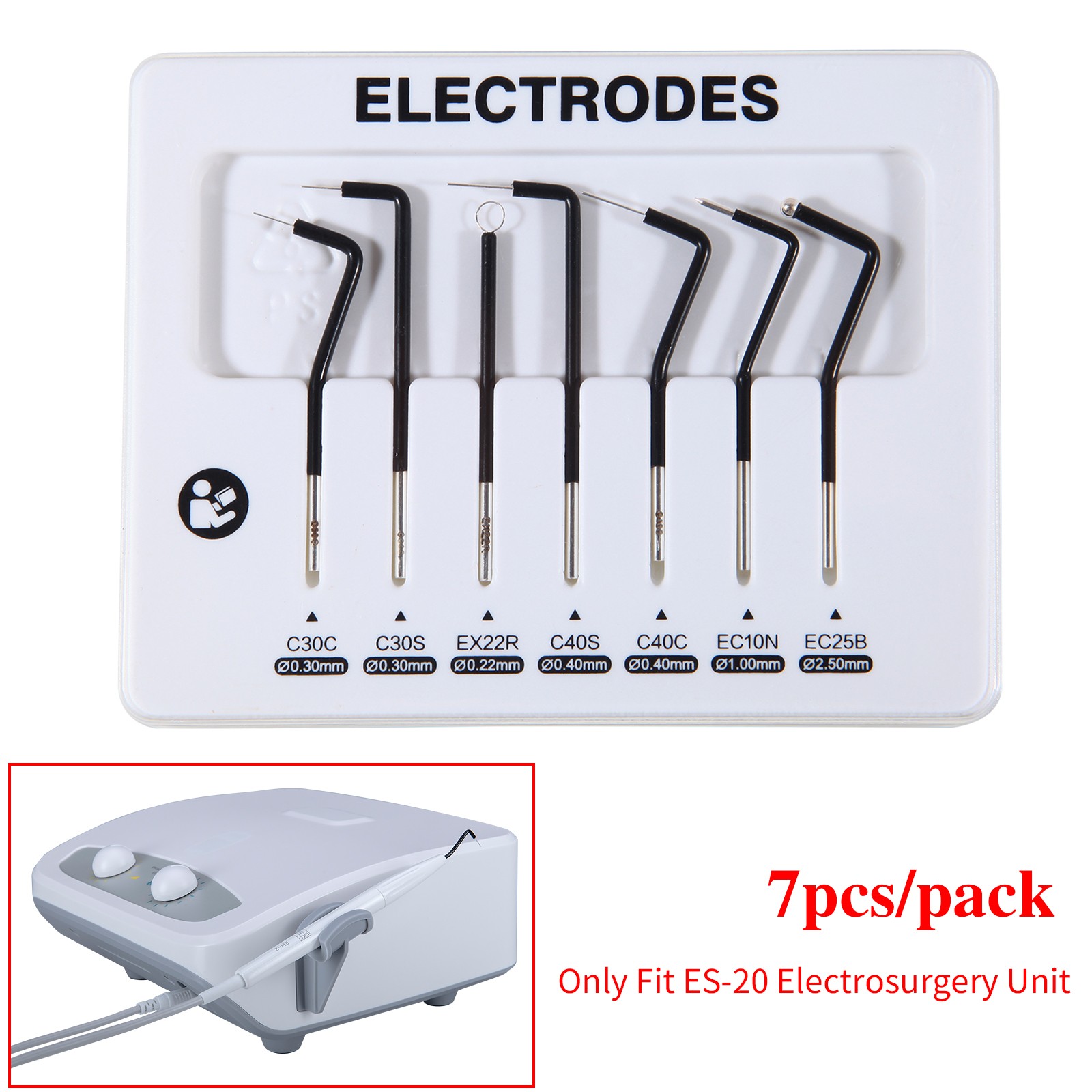7PCS Dental Electrodes Reusable Tips Stainless Steel for Electrosurgery Unit