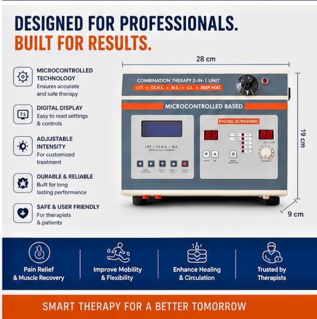 5 In 1 IFT MS Tens Ultrasonic Deep Heat Physiotherapy Machine Combo/Pain Relief