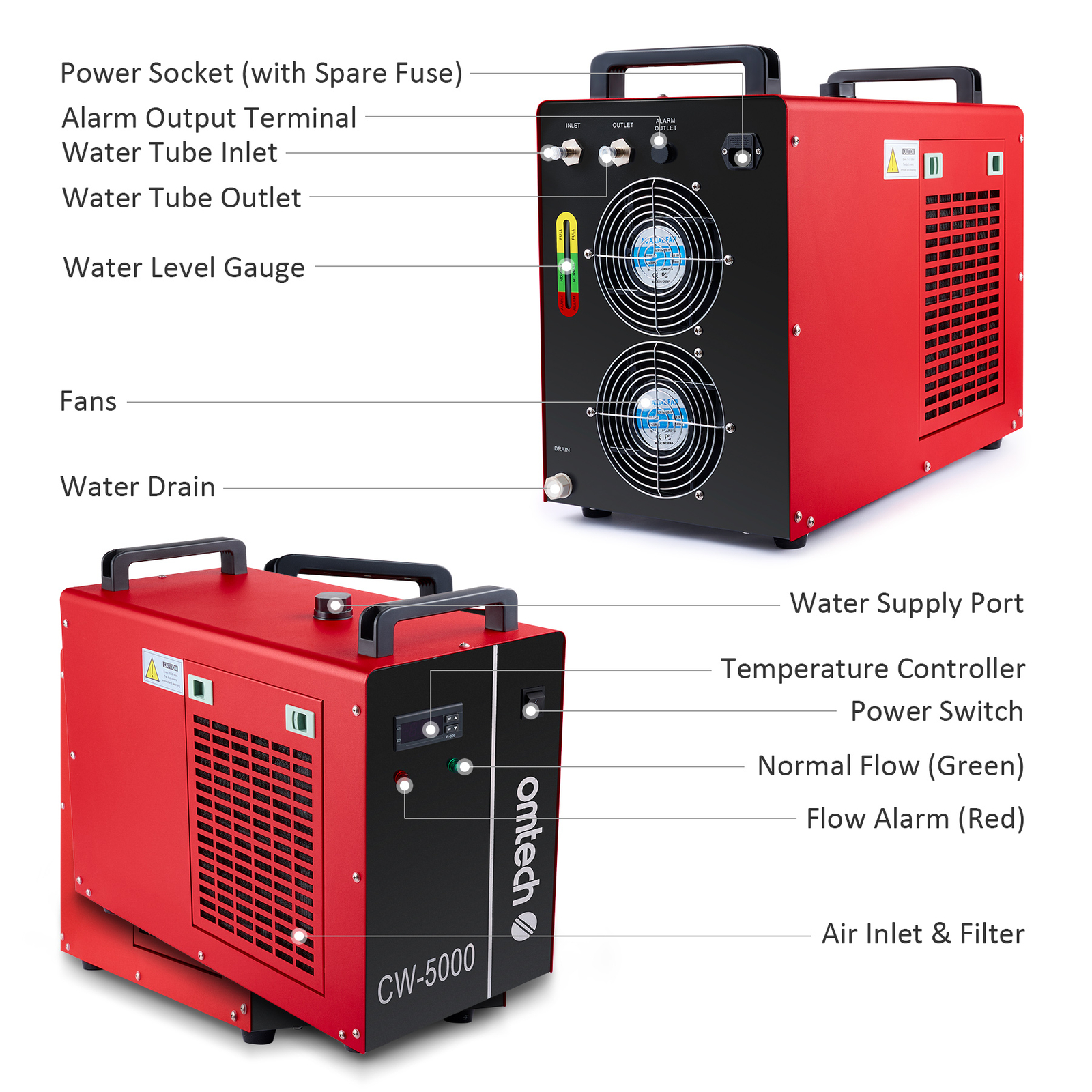 OMTech CW-5000 Industrial Water Chiller 6L Tank for 50-100W CO2 Laser Engraver