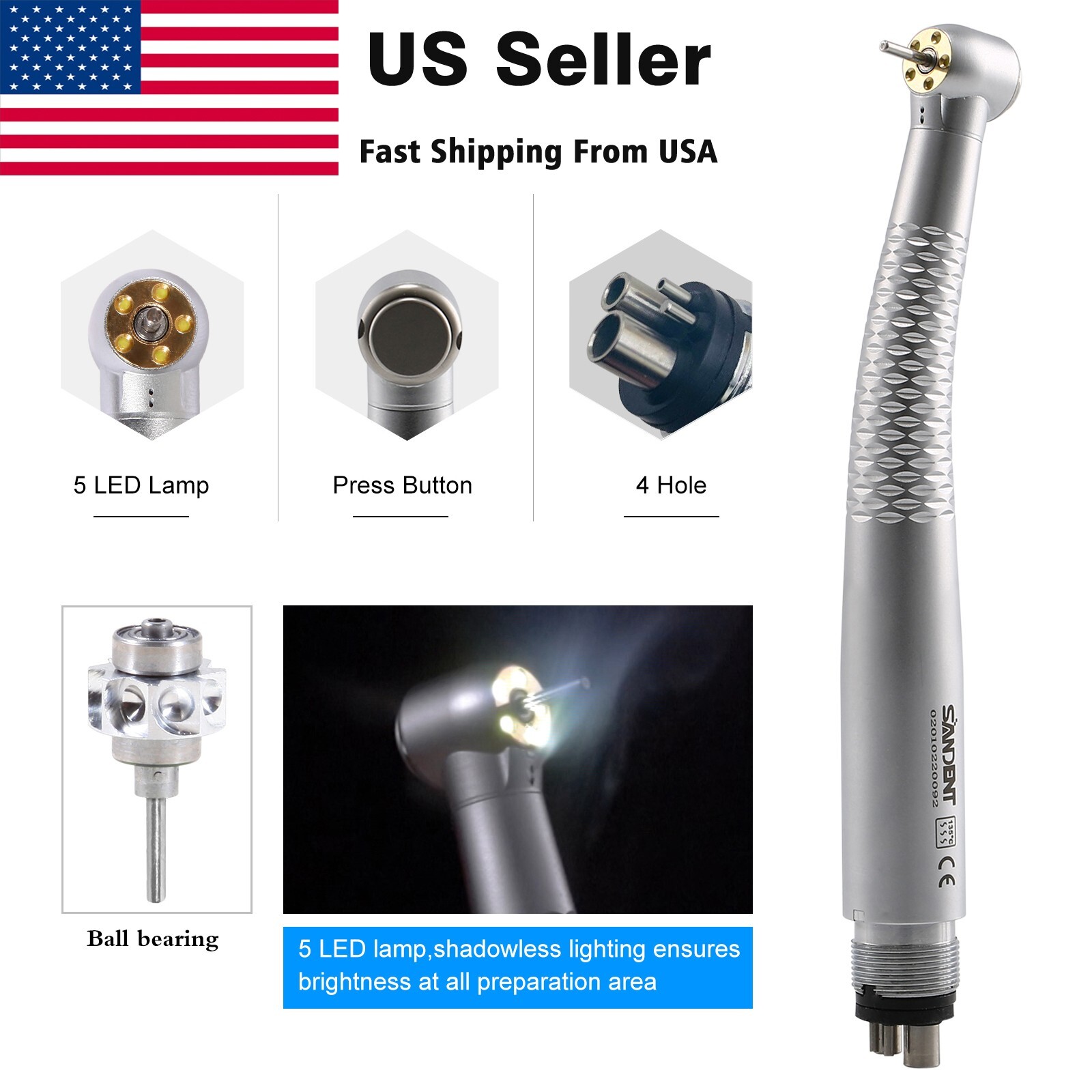 OLED+ 5 Light LED E-Generator Dental High Speed Fiber Optic Handpiece 2/4Holes