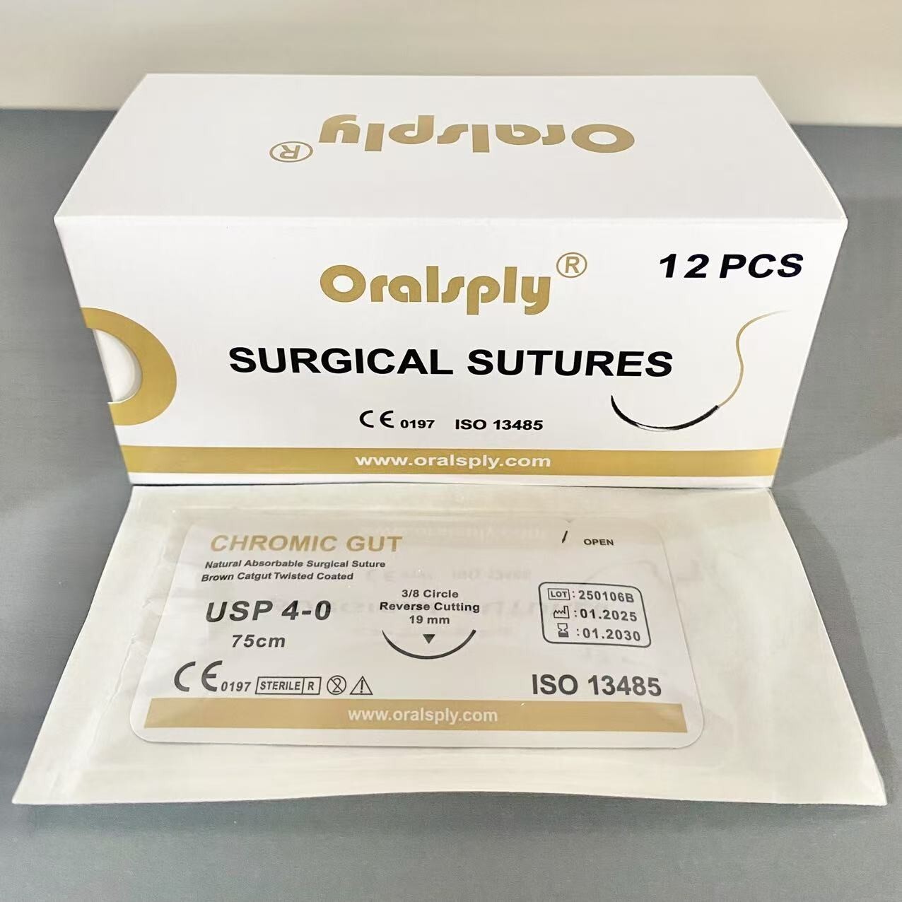 6 Boxes USP 4-0 CHROMIC GUT Absorbable Dental Surgical Suture 3/8 Needle Sterile