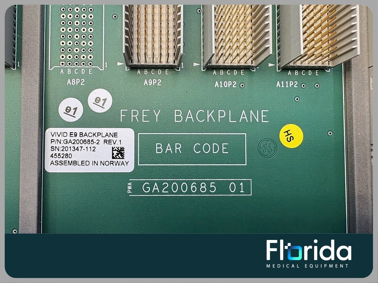 GE VIVID E9 FREY BACKPLANE MODEL: GA200685-2 REV 1 – 30 DAYS WARRANTY