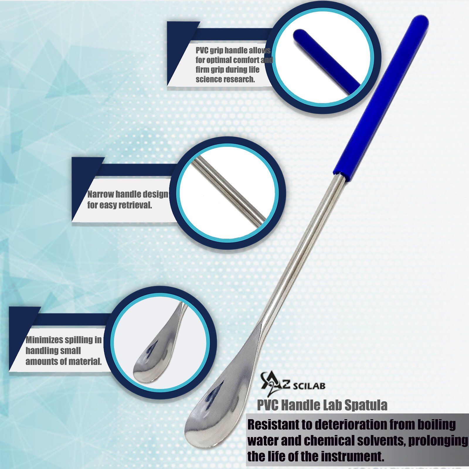 Stainless Steel Micro Lab Scoop Flat Spoon Spatula Sampler, Vinyl Grip Handle 7″