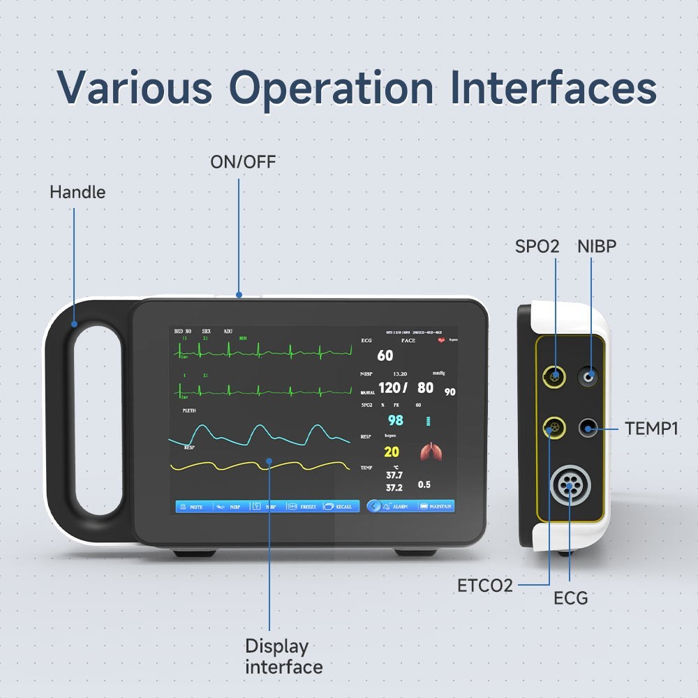 7″ Portable Patient Vital Signs Monitor ECG/NIBP/TEMP/RESP/SPO2/PR Handheld