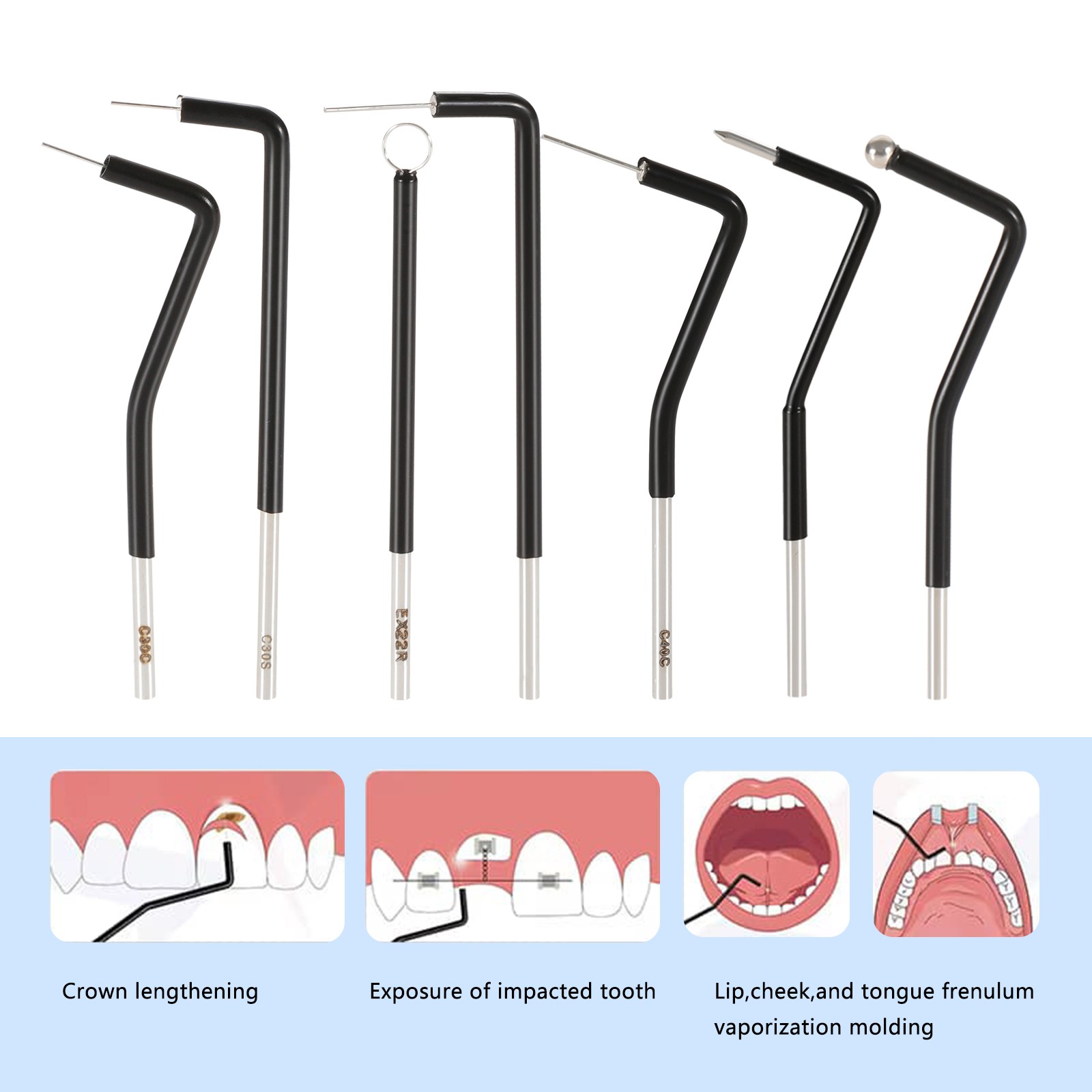 7PCS Dental Electrodes Reusable Tips Stainless Steel for Electrosurgery Unit