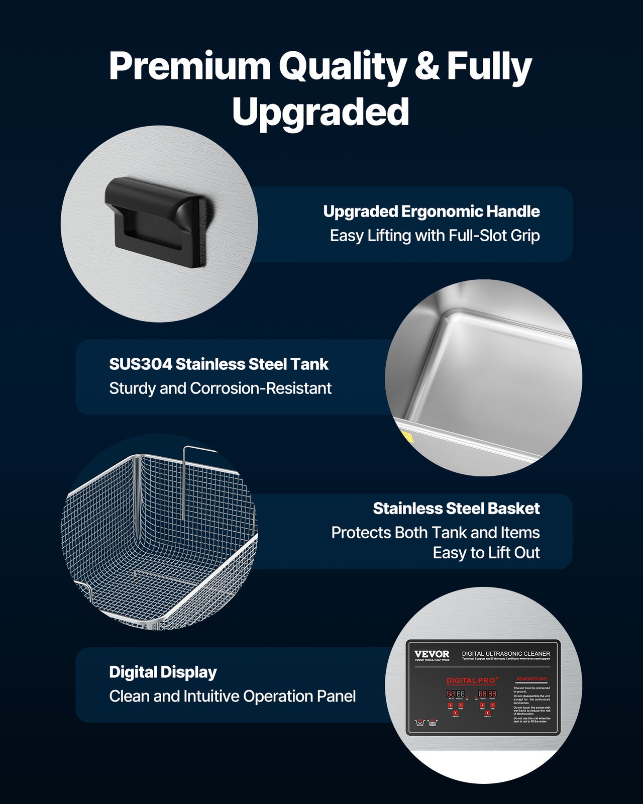 VEVOR 50L Ultrasonic Cleaner Machine with Cleaning Basket & Digital Display 840W
