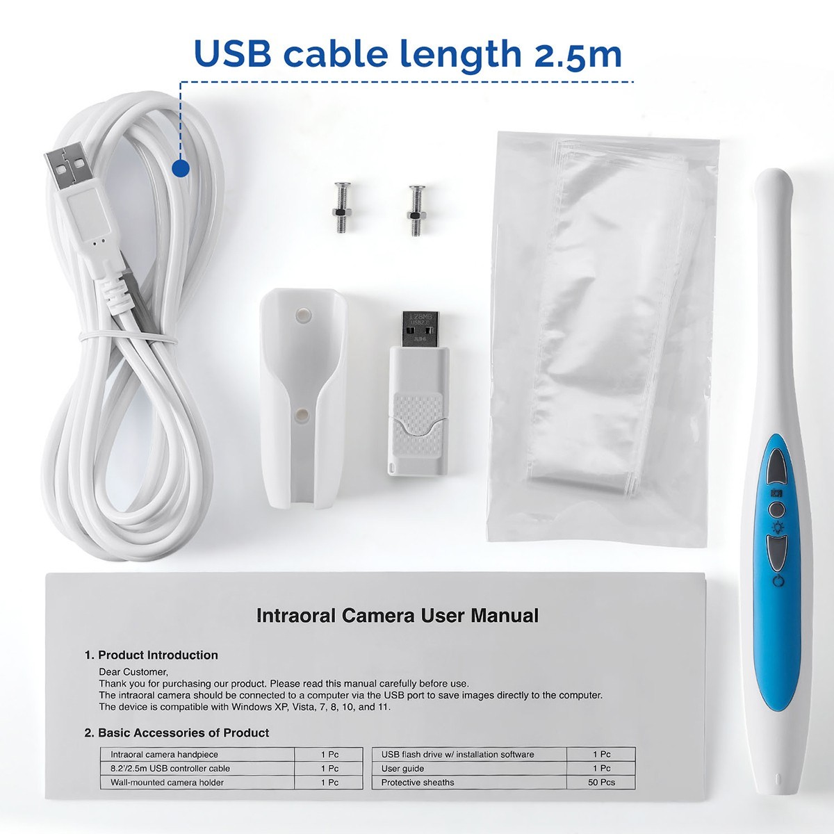 Dental Intraoral Camera 720p HD Endoscope Adjustable 6 LED Light USB Cable