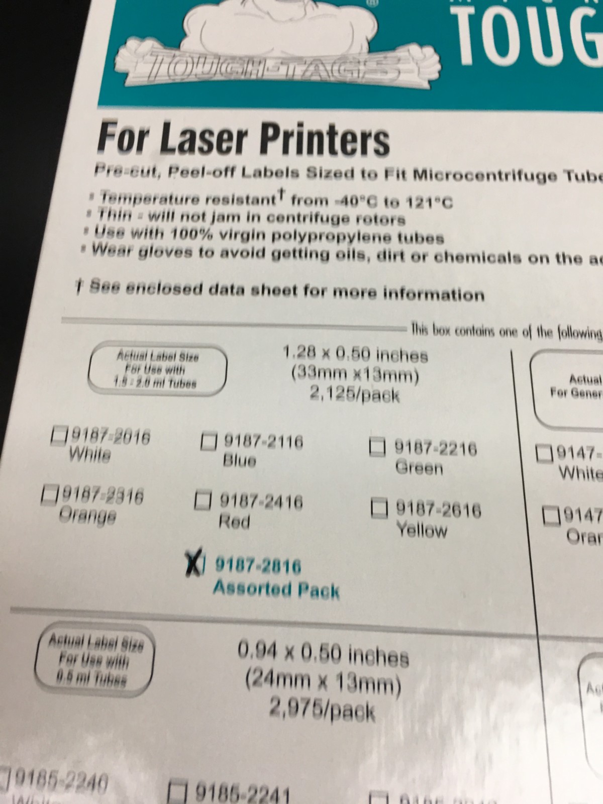 DiversifiedBiotech Labels Item No 9187-2816 Assorted Pack For Laser Printer