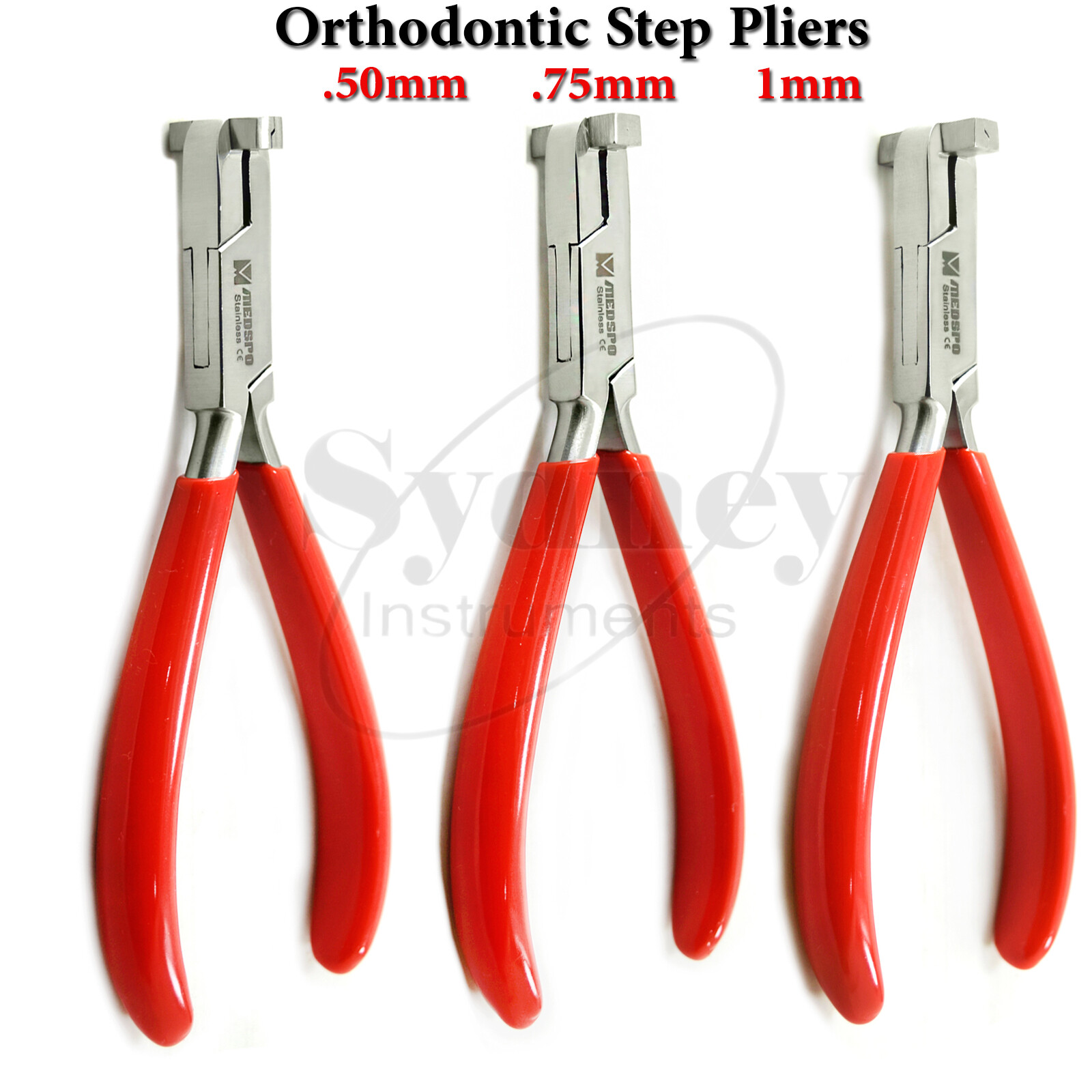 Set of 3 Dental Orthodontic Step Pliers 0.50mm 0.75mm 1mm Arch-Wires Detailing