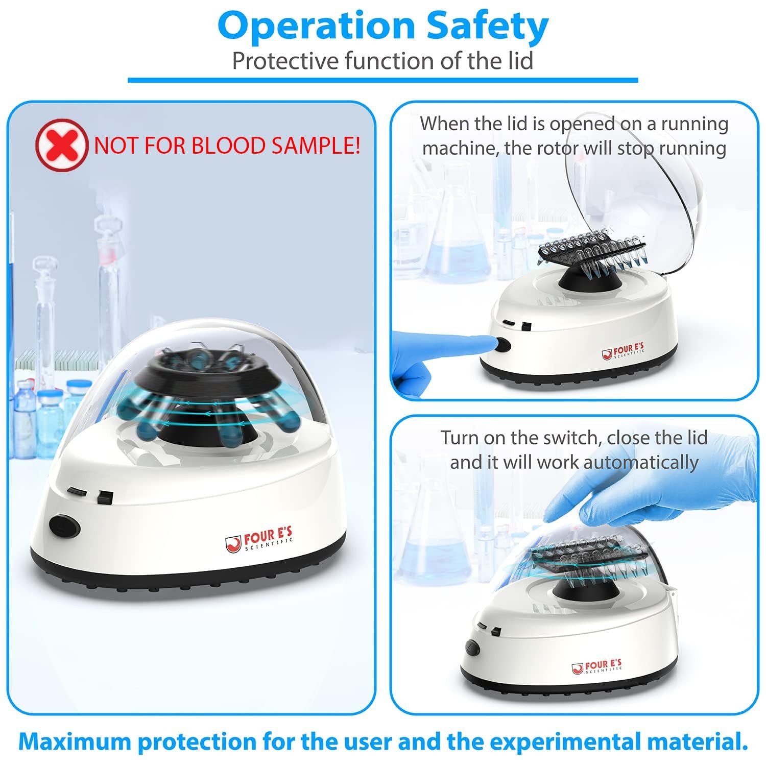 FOUR E’S SCIENTIFIC Mini Centrifuge 5400rpm, 2000 x g RCF with 2 Interchangea…