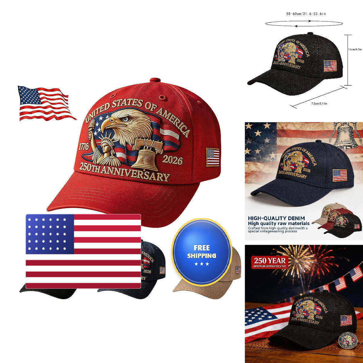 Hplfew 250Th Anniversary Usa Hat – Adjustable United States 250Th Anniversary