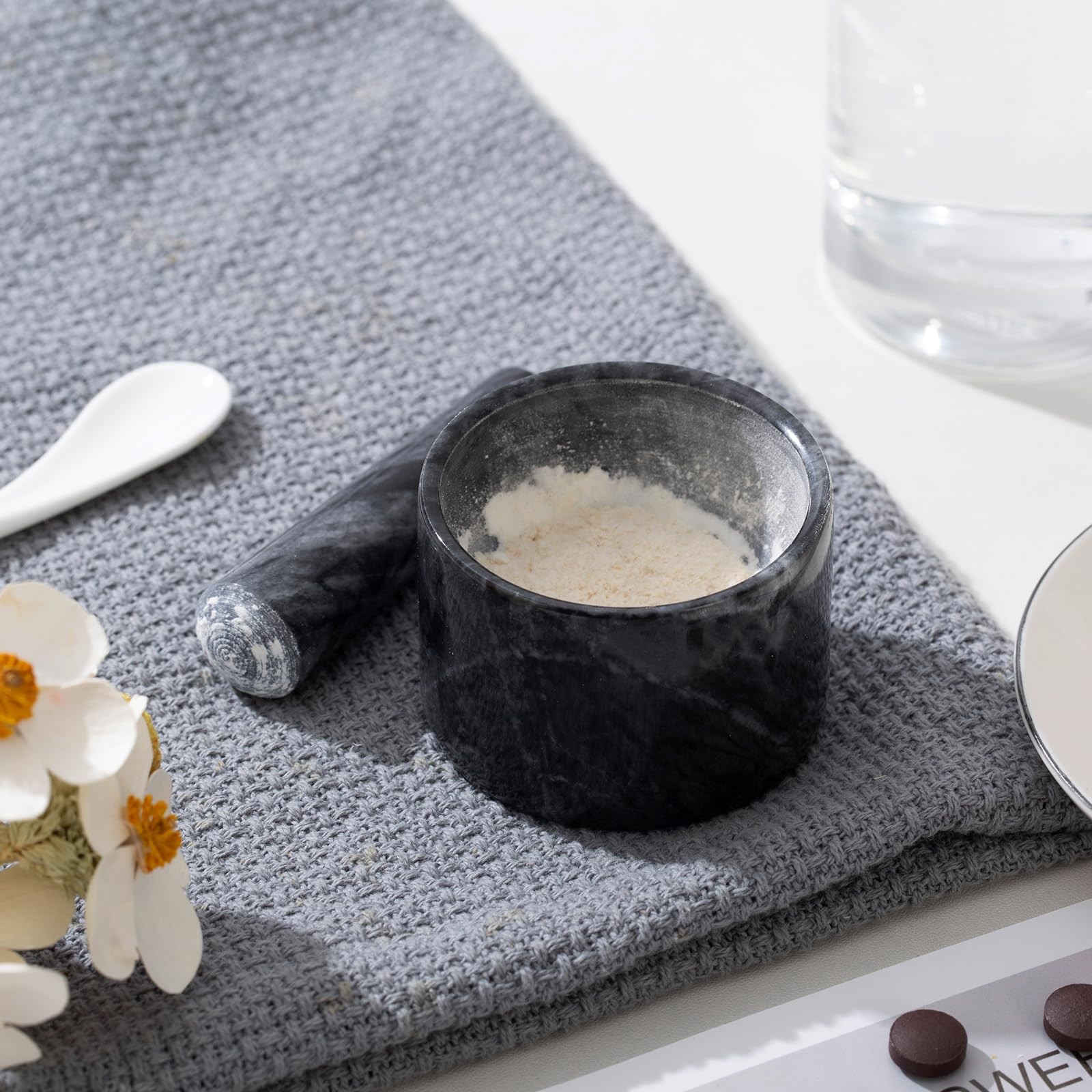 Fasolahome Pill Crusher, Mini Marble and Pestle Set, Crusher gray