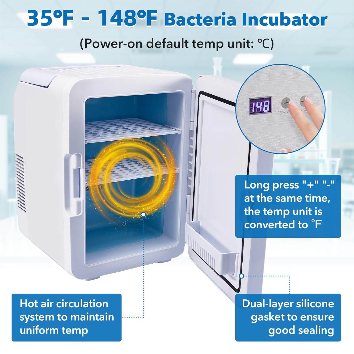 10L Lab Incubator Digital Incubator 35-148℉ Mini Digital Thermostatic Incubator
