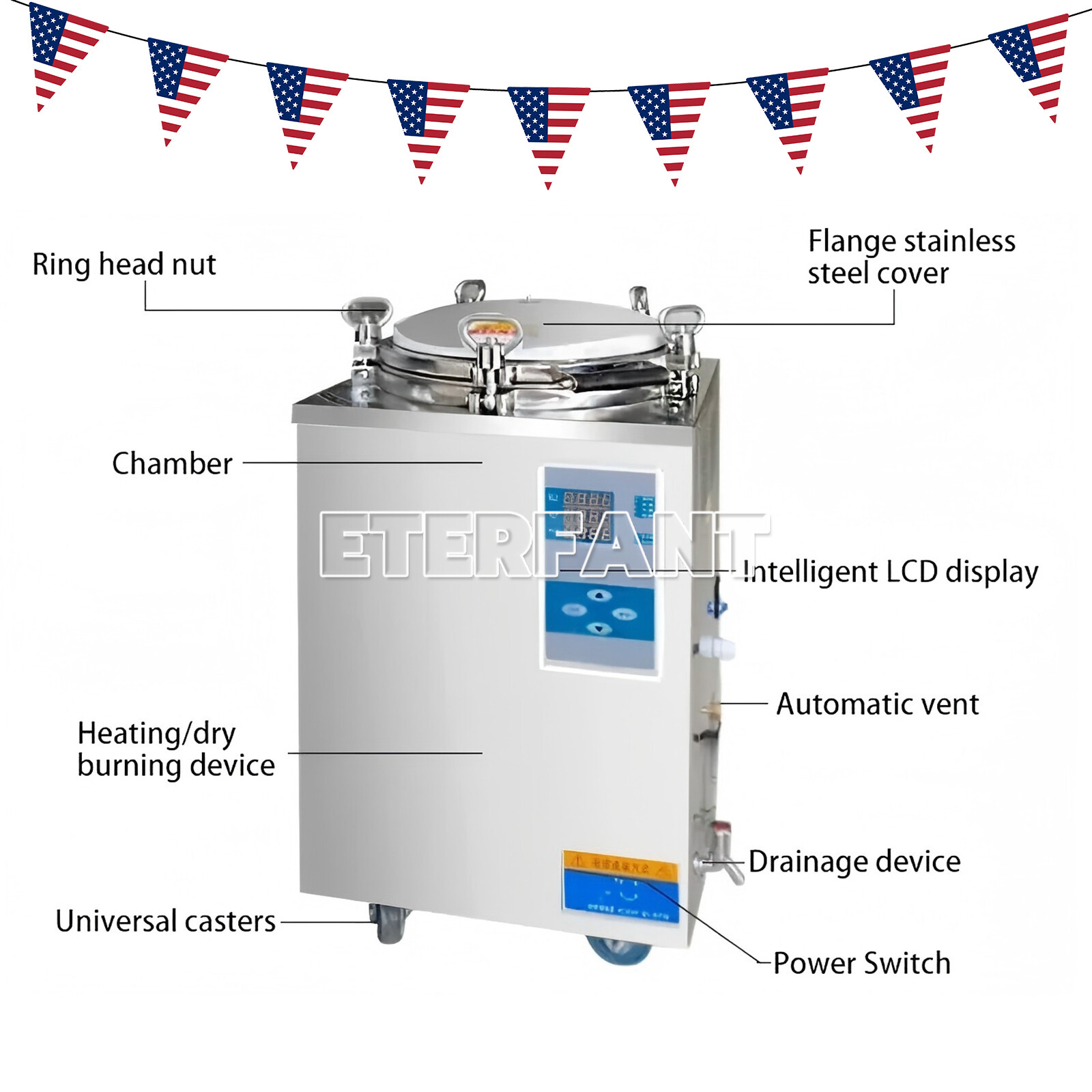 Dental 35L High Pressure Sterilizer Vertical Autoclave LED Display 105-134°C