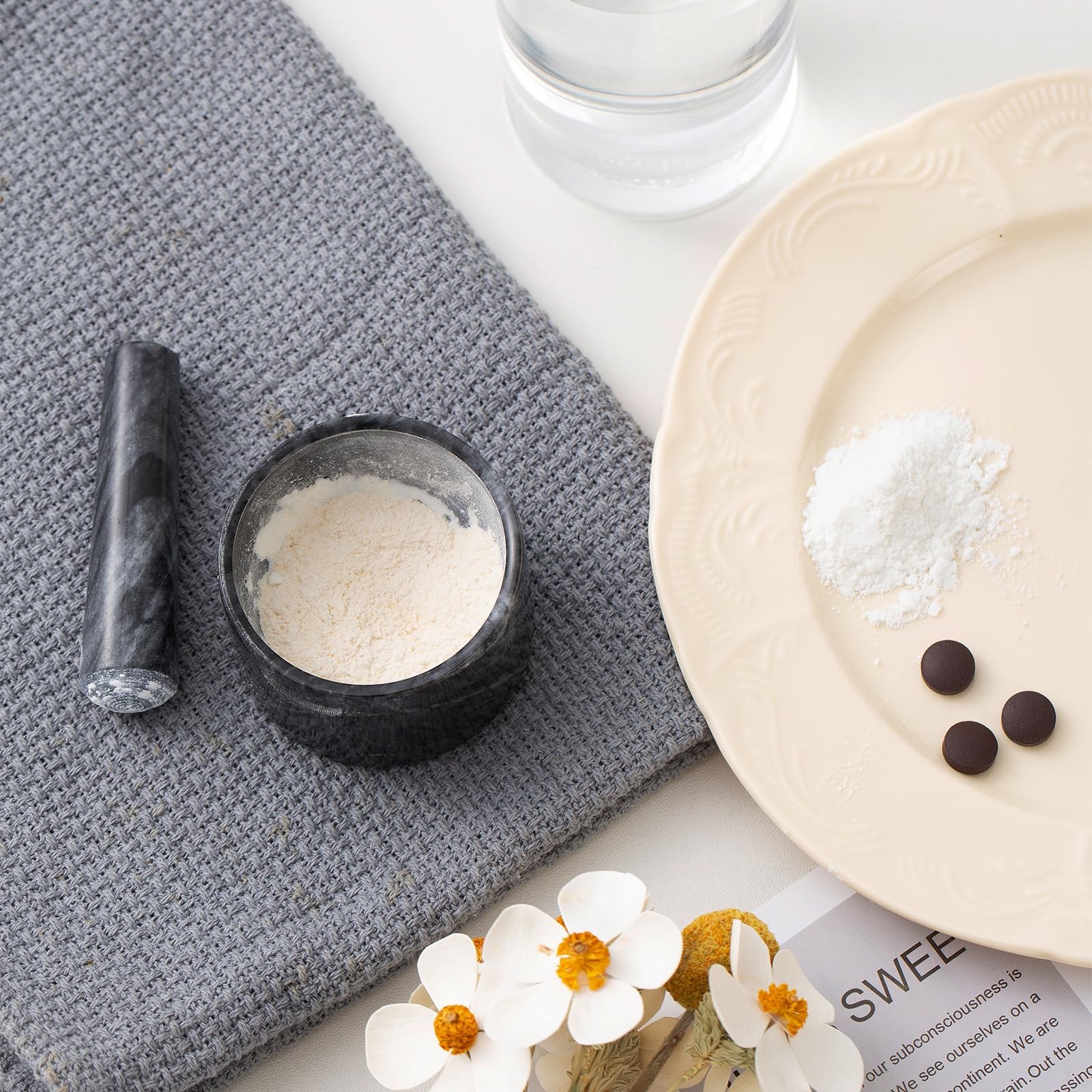 Fasolahome Pill Crusher, Mini Marble and Pestle Set, Crusher gray