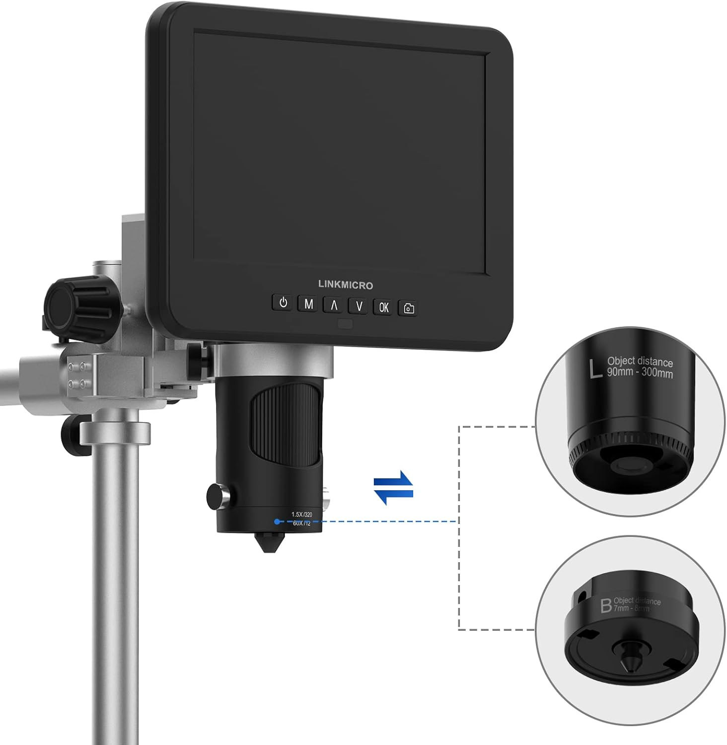 LM246MS 3 Lens 7 Inch HDMI Digital Microscope 2000X for Soldering with 13” Arm