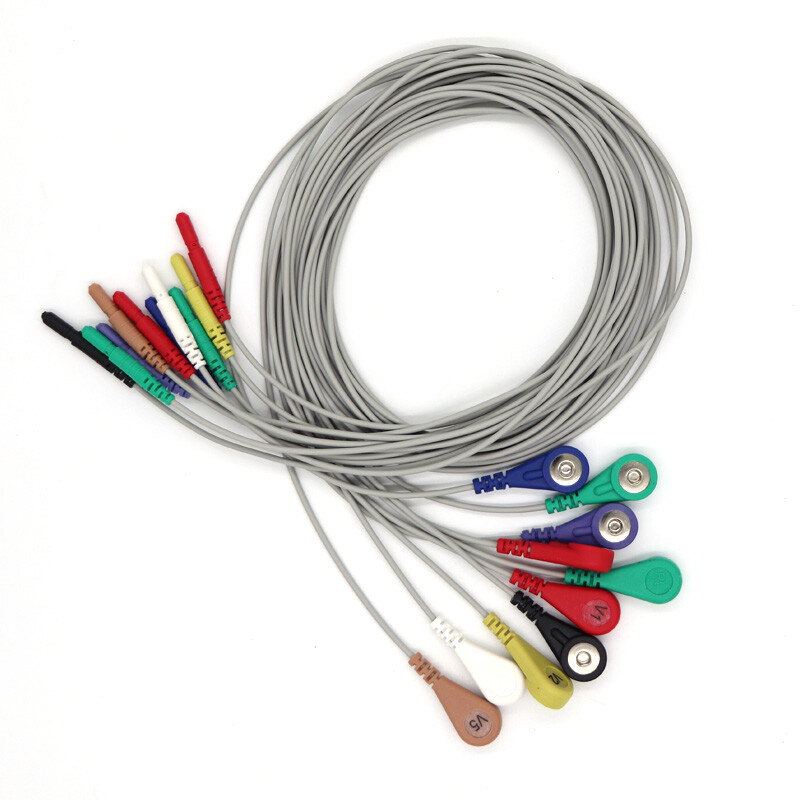 10Pcs 10 Leads ECG Leadwire Snap Holter Recorder ECG Patient Cable TPU DIN 1.5mm