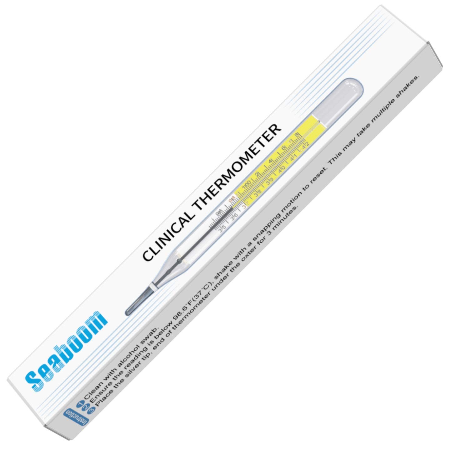 2pcs Glass Thermometer Mercury Free Clinlic White, Yellow