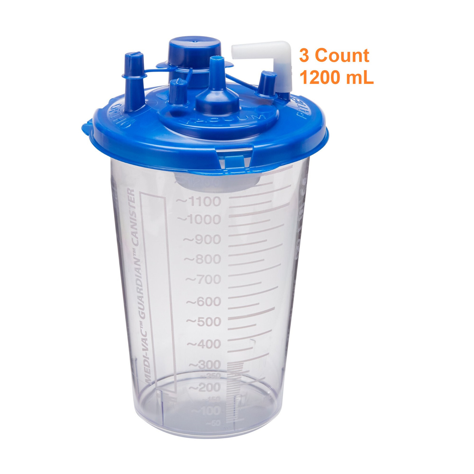 3 Pack Medi-Vac Guardian Rigid Suction Canister 1200 mL W/ Sealing Lid 65651-212