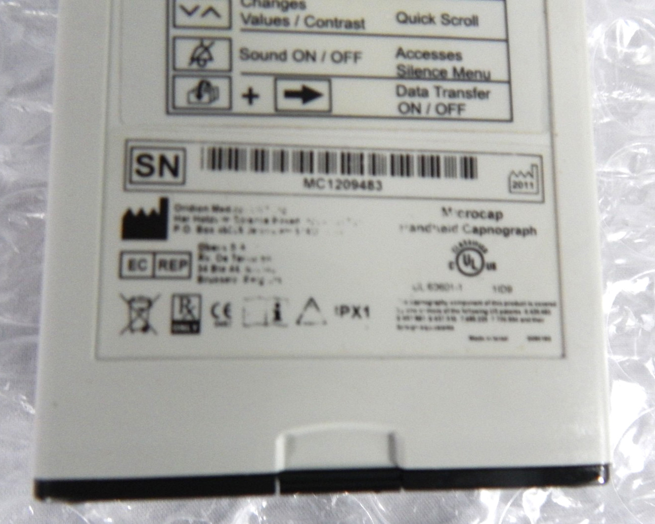 ORIDION MICROCAP HANDHELD CAPNOGRAPH S/N 483