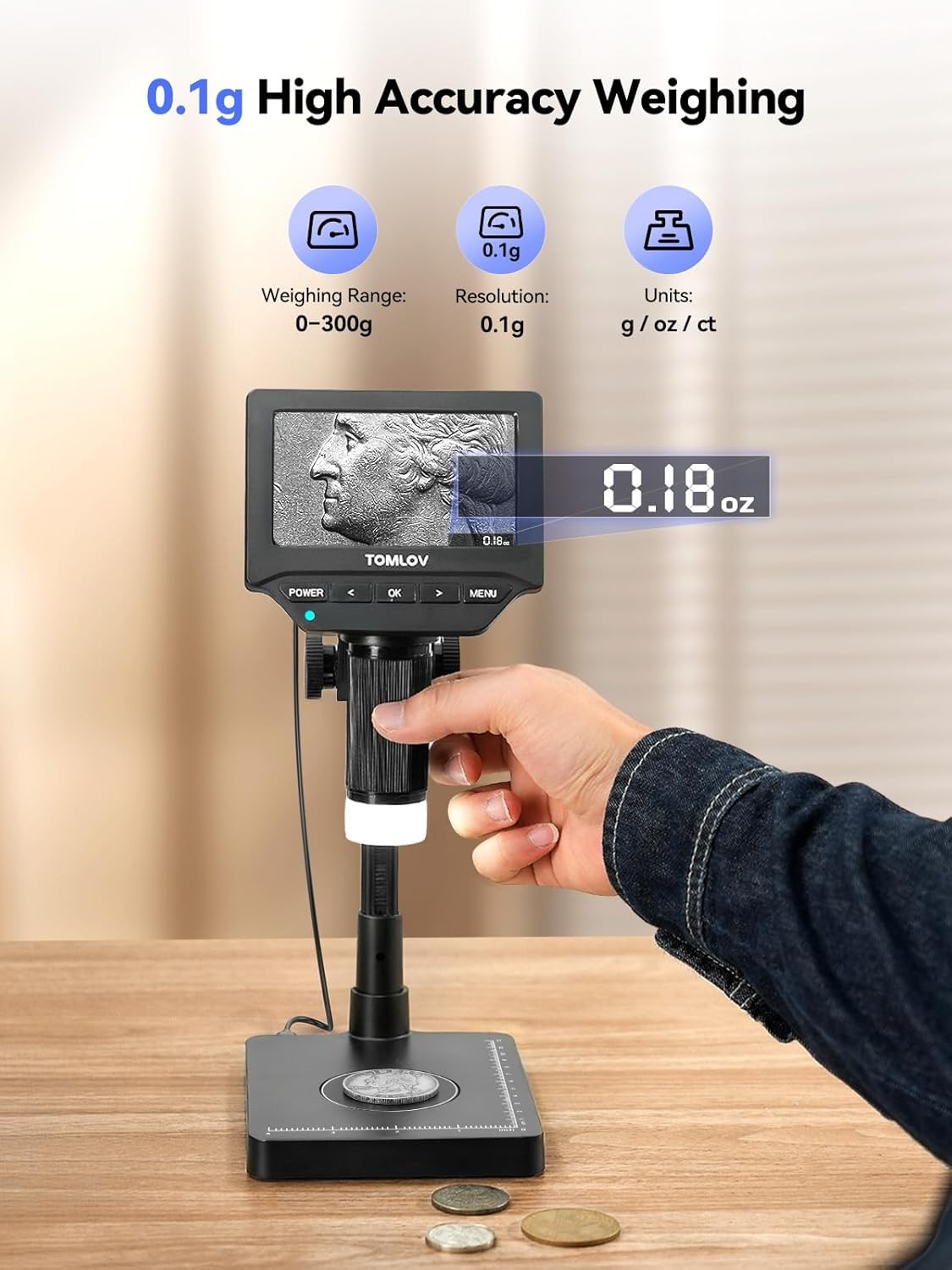 TOMLOV WIFI 1000x Digital Microscope Coin Magnifier solder workbench 4.3″ Screen