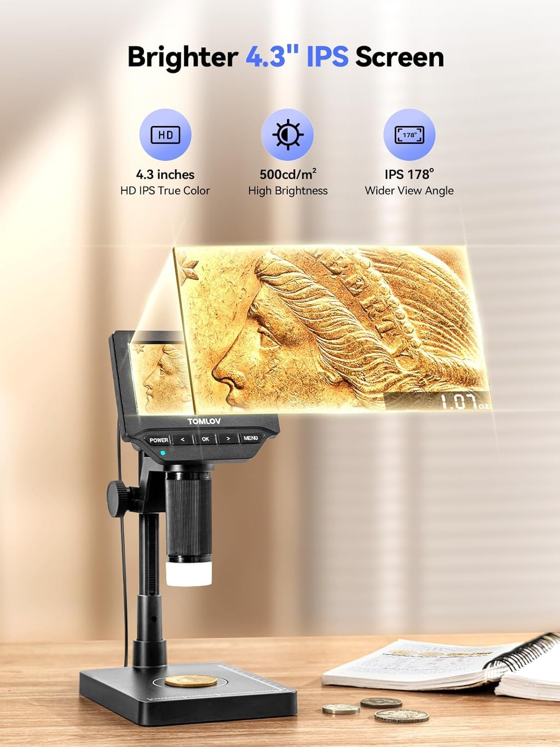 TOMLOV WIFI 1000x Digital Microscope Coin Magnifier solder workbench 4.3″ Screen