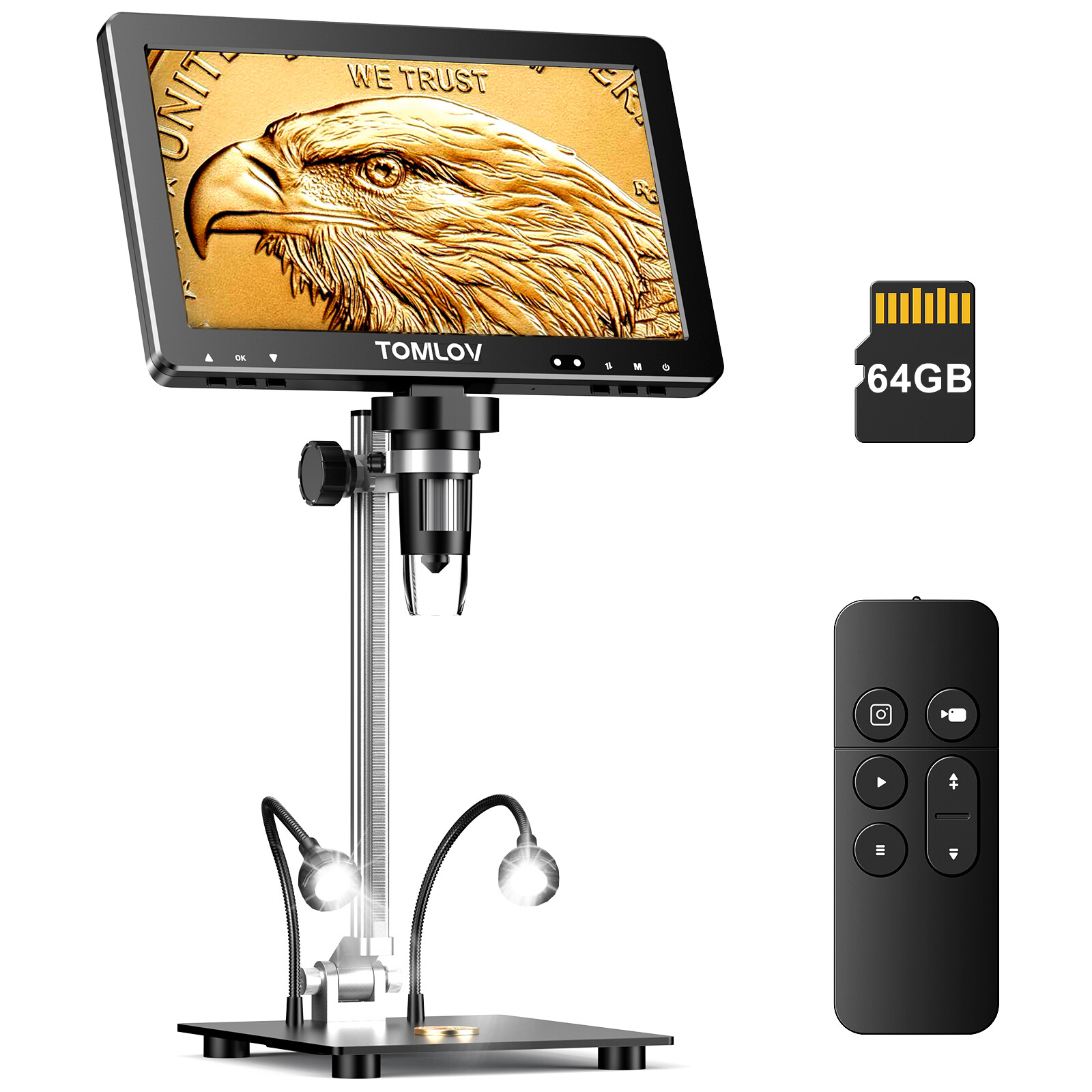 TOMLOV DM9 Max 10.1″ IPS HDMI Digital Microscope 1500X 20MP HD Coin Magnifier