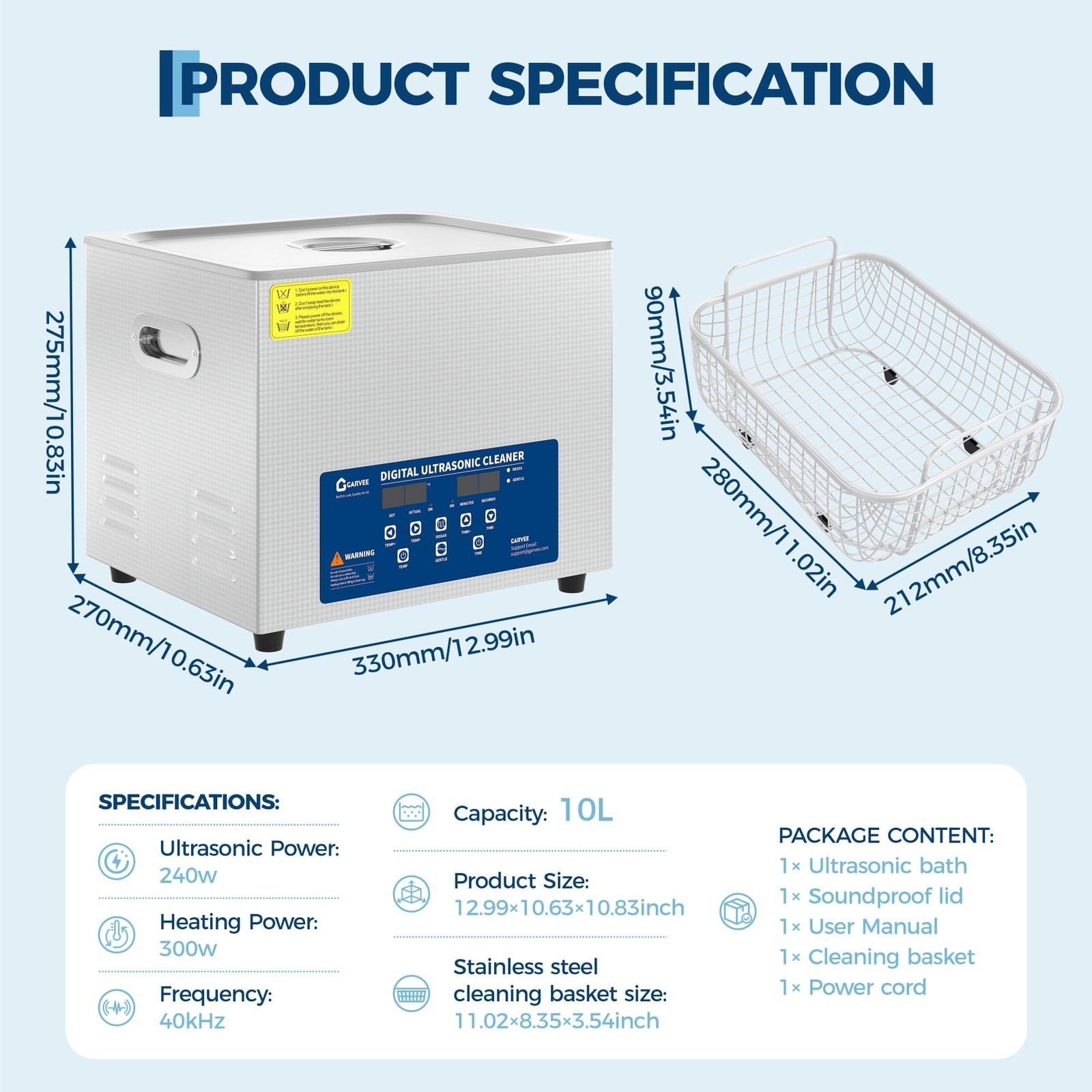 For Labs Jewelry Dentures Industrial Parts Ultrasonic Cleaner, 40kHz Professiona